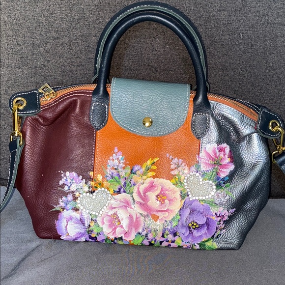 Floral Multi-Color Leather Handbag - Picture 4 of 16